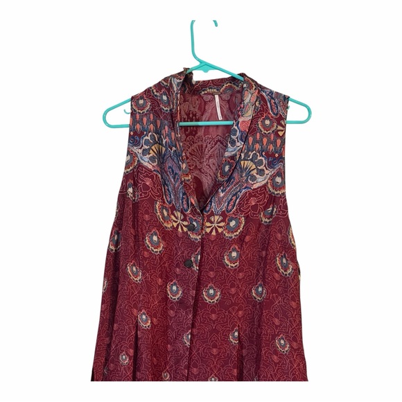 Free People Come See About Me Printed Burgundy Boho Midi Satin Vest Size M - Picture 7 of 9
